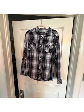 Surplus Men's Black and White Plaid Button Down Shirt Size M